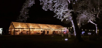 External Panoramic Clearspan marquee at night