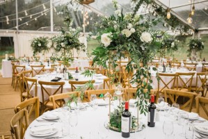 Oak Cross Back Chairs and Round Tables