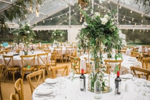 Oak Cross Back Chairs and Round Tables
