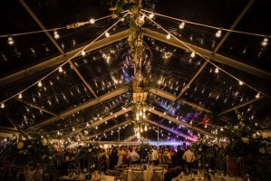 Panoramic Roof at night with white festoon
